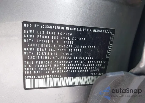 2022 Volkswagen Taos S from USA, damaged, VIN 3VVAX7B29NM080900